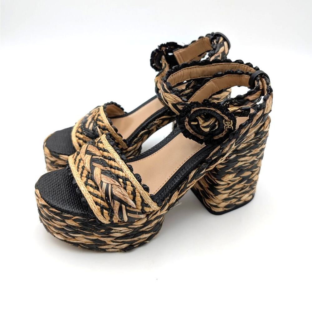 Sam Edelman Iliana Wedge Sandal Women's Black/Natural Raffia Size US5.5M EU35.5